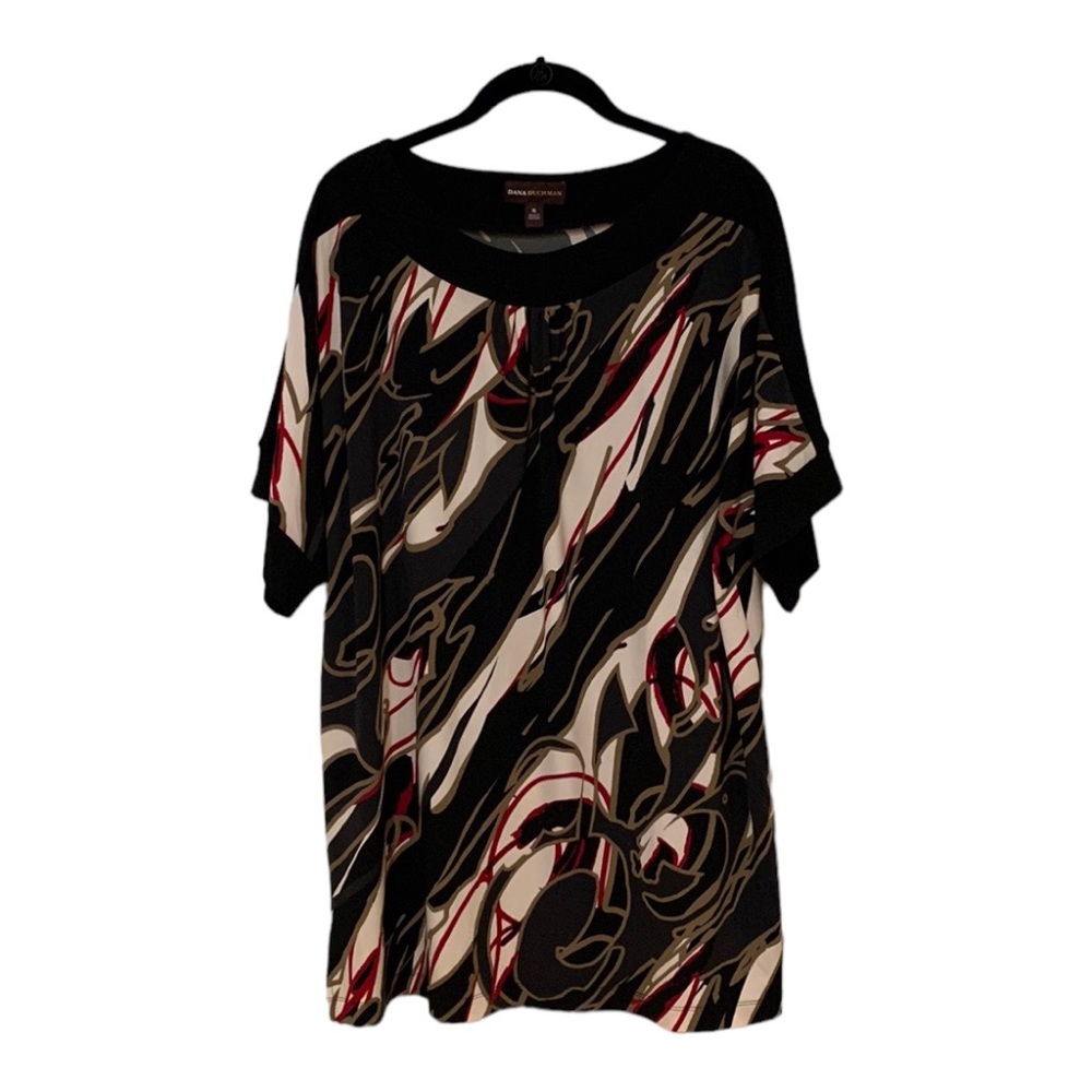 Dana Buchman Black Abstract Short Sleeved Tunic Dress Sz XL